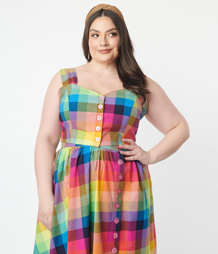 Hell Bunny Plus Size Rainbow Check Crop ...